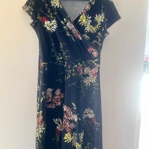 Aphratti Navy Floral Wrap maxi Dress with Red, Yellow, White Blooms